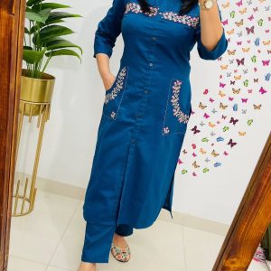 pure fine cotton embroidered kurta set