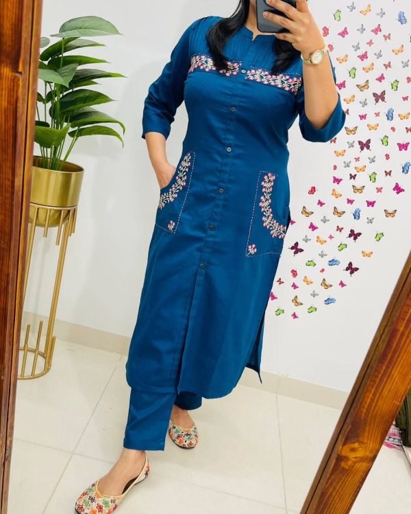 pure fine cotton embroidered kurta set