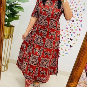 red premium jaipuri floral fine cotton co ord set