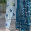 blue cotton khadi silk floral print dupatta set