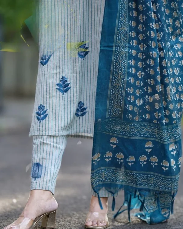 blue cotton khadi silk floral print dupatta set blue cotton khadi silk floral print dupatta set
