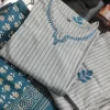 blue cotton khadi silk floral print dupatta set