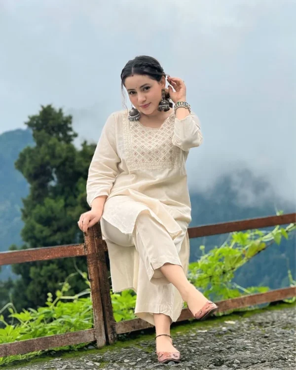 classy embroidered off white kurta set