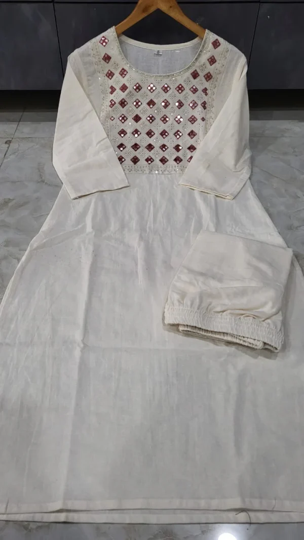 classy embroidered off white kurta set