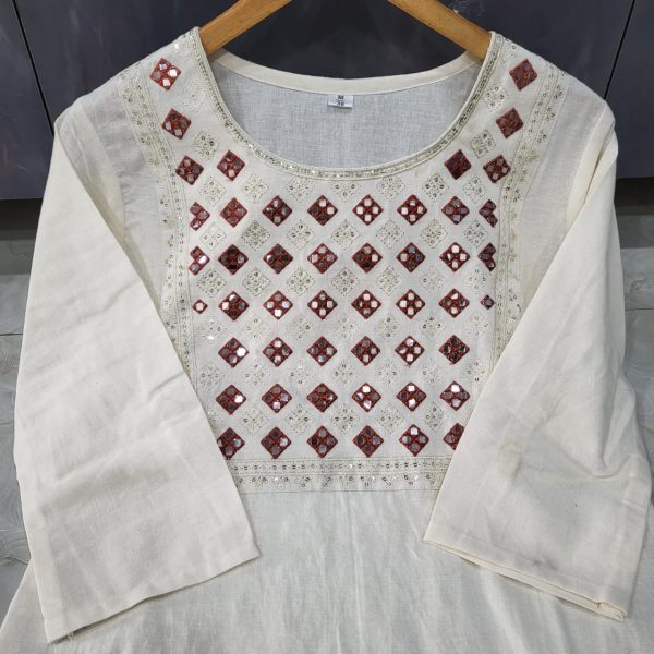 classy embroidered off white kurta set