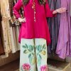 vibrant rani colour short kurti & botanical palazzo co ord set