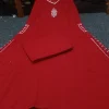 red cotton embroidery co ord set
