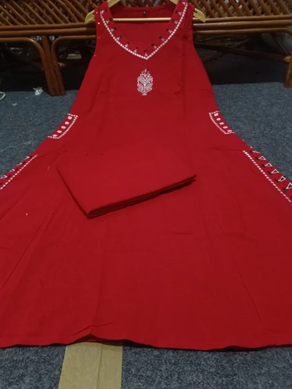 red cotton embroidery co ord set