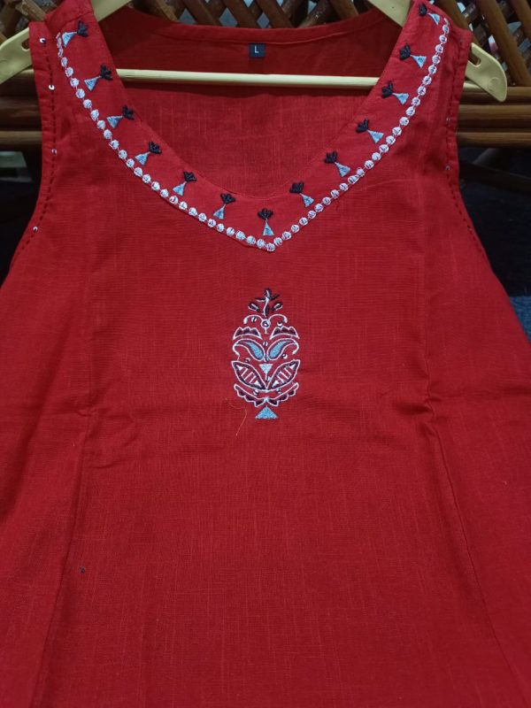 red cotton embroidery co ord set