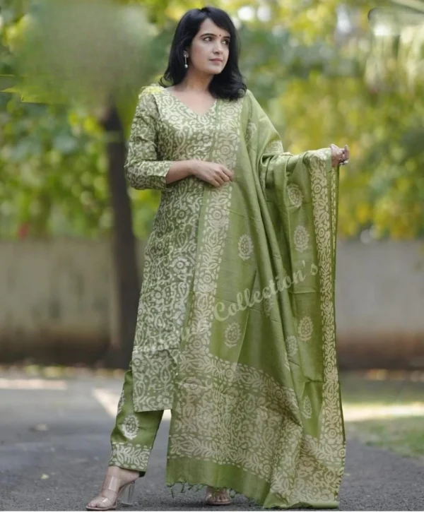 women green ajrak dupatta set (copy)