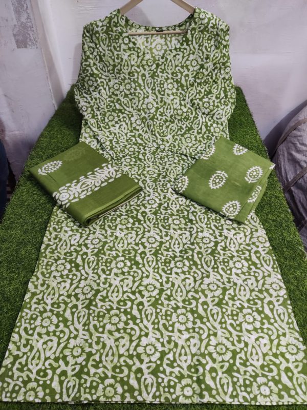 women cotton green dupatta set