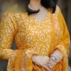 women cotton yellow dupatta set