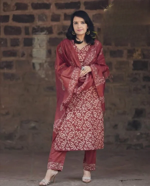 women cotton red dupatta set