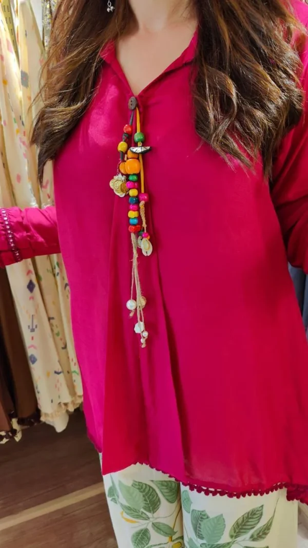 vibrant rani colour short kurti & botanical palazzo co ord set