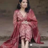 women cotton red dupatta set