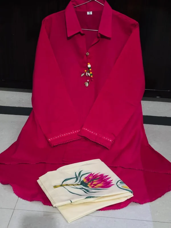 vibrant rani colour short kurti & botanical palazzo co ord set