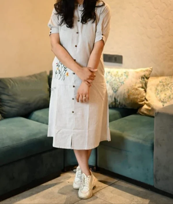 women grey cotton middi gown