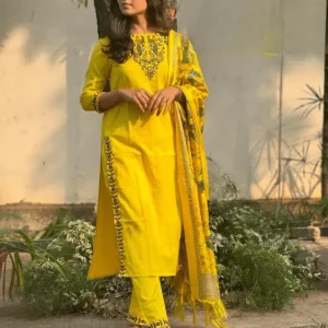 women cotton yellow dupatta set (copy)