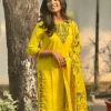 women cotton slub yellow and madhubani print dupatta set