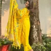 women cotton slub yellow and madhubani print dupatta set