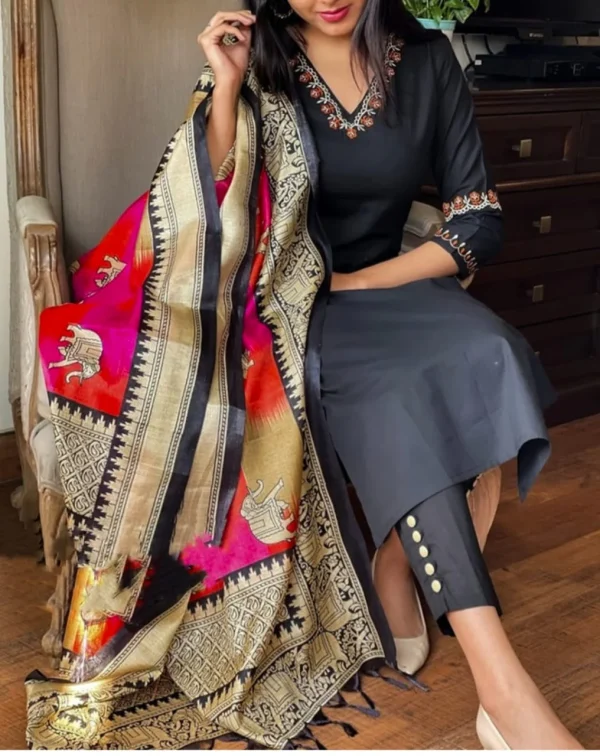 women handloom cotton black dupatta set