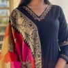 women handloom cotton black dupatta set