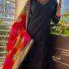 women handloom cotton black dupatta set