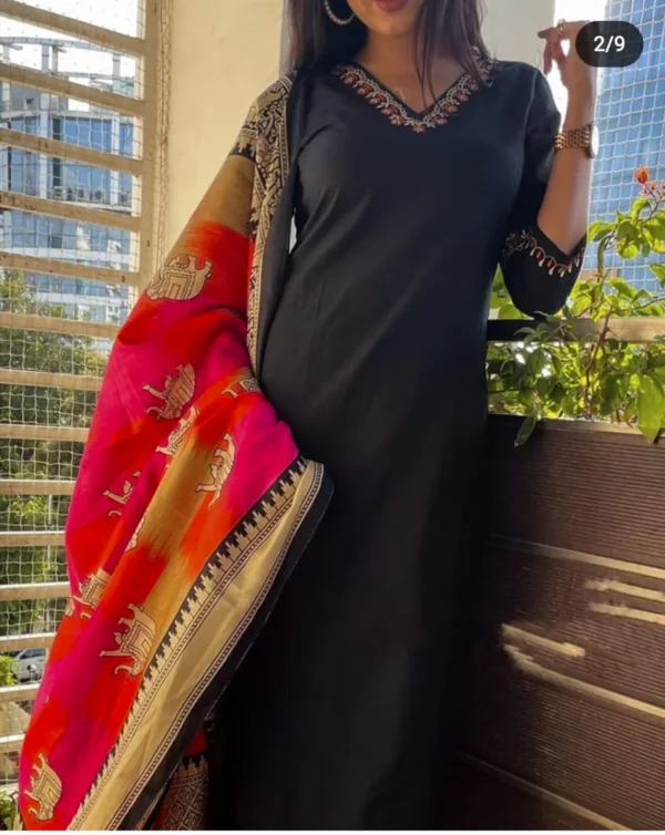 women handloom cotton black dupatta set