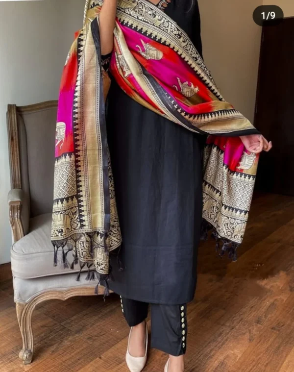 women handloom cotton black dupatta set