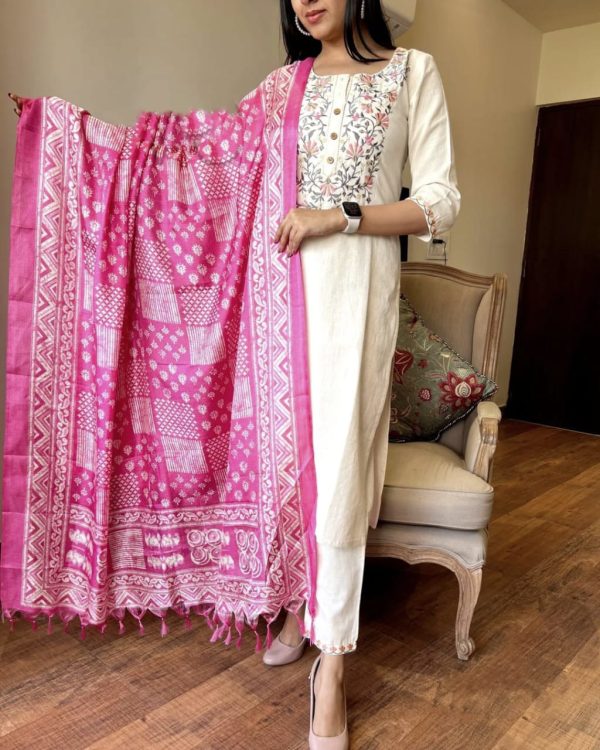 women off white handloom cotton dupatta set women off white handloom cotton dupatta set