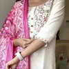 women off white handloom cotton dupatta set