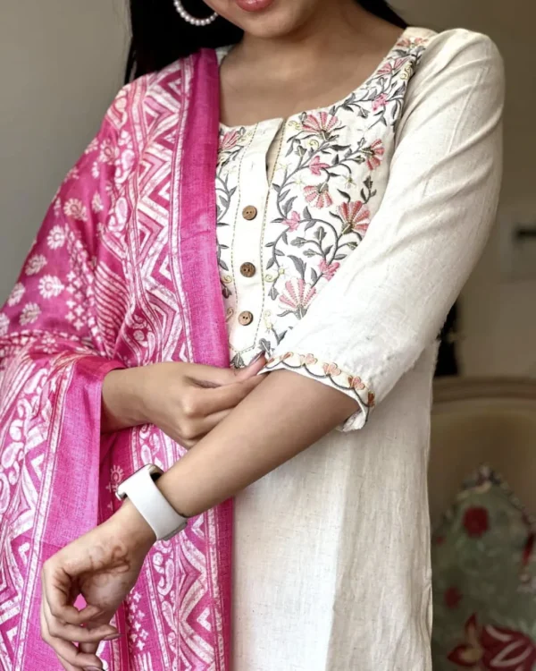 women off white handloom cotton dupatta set women off white handloom cotton dupatta set