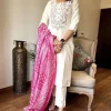 women off white handloom cotton dupatta set
