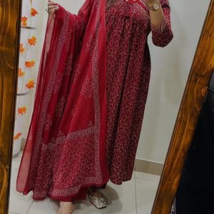 teal blue traditional printed dupatta set (copy)
