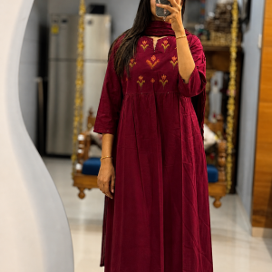 elegant wine embroidered suit set